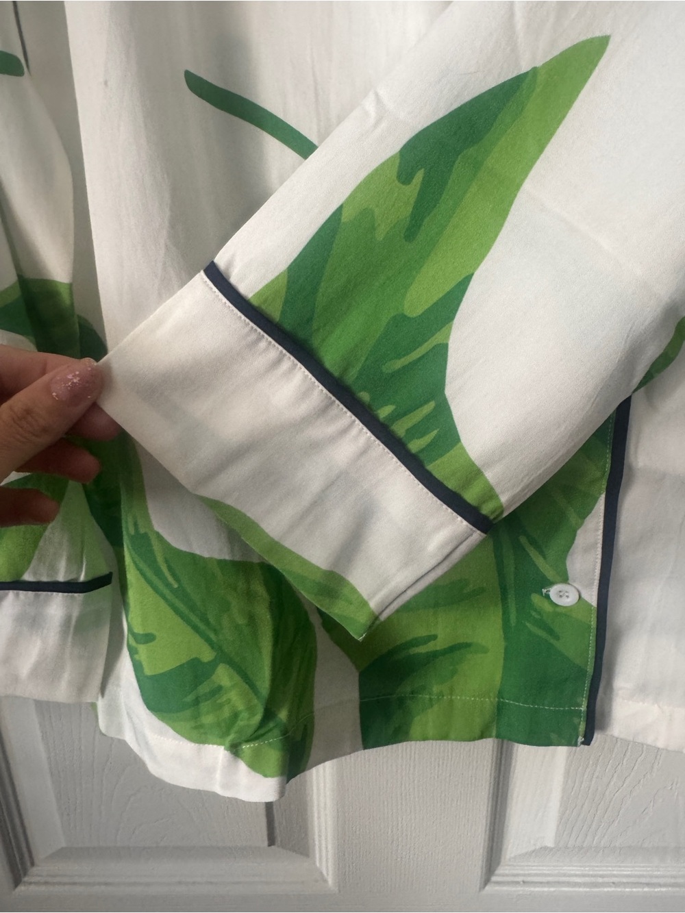 NEW Katie Kime Tropical Green Leaf Long Sleeve Pajama Pants Set, XL - Picture 7 of 10